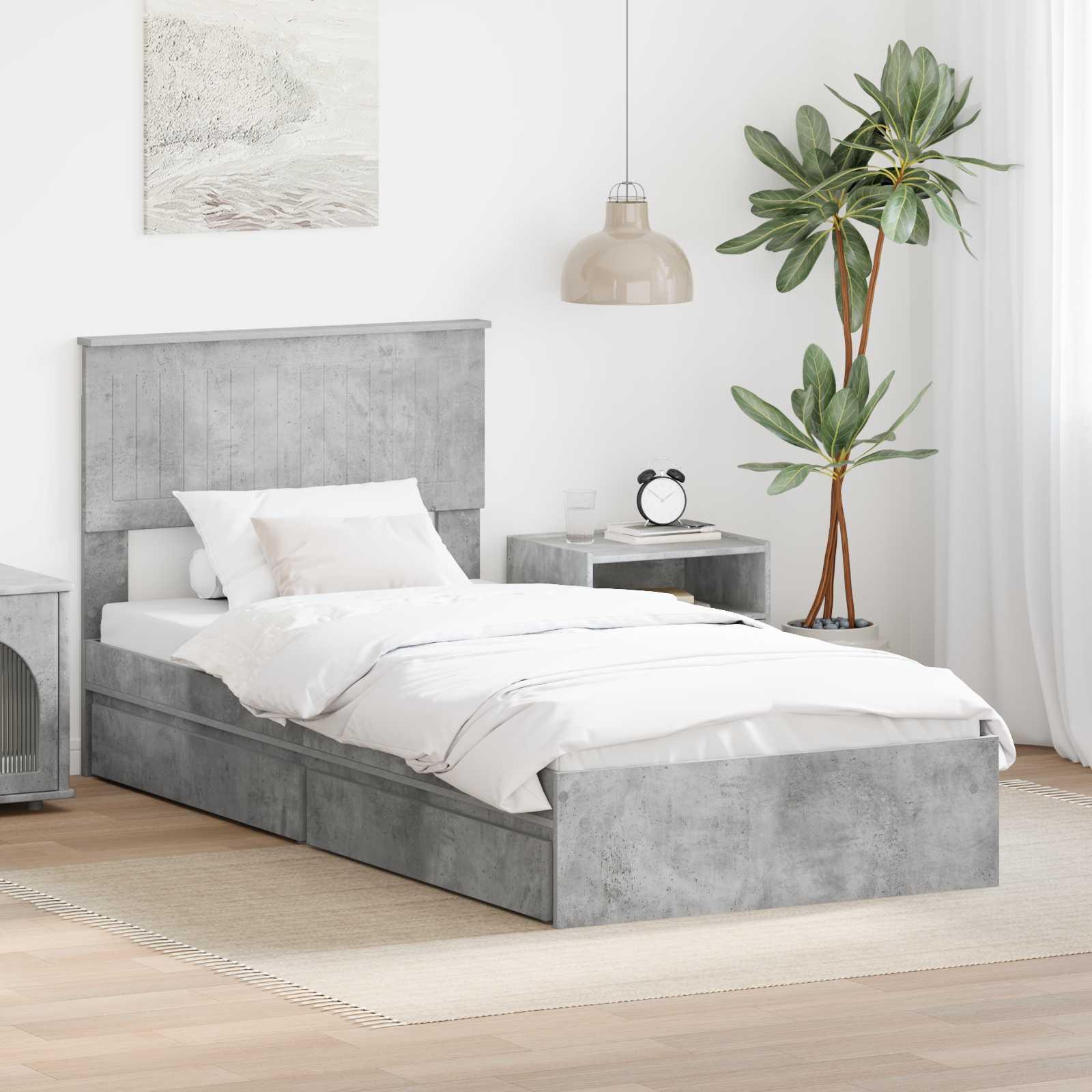 Sengestel med skuffe Beton Grå 90 x 190 cm Konstrueret træ