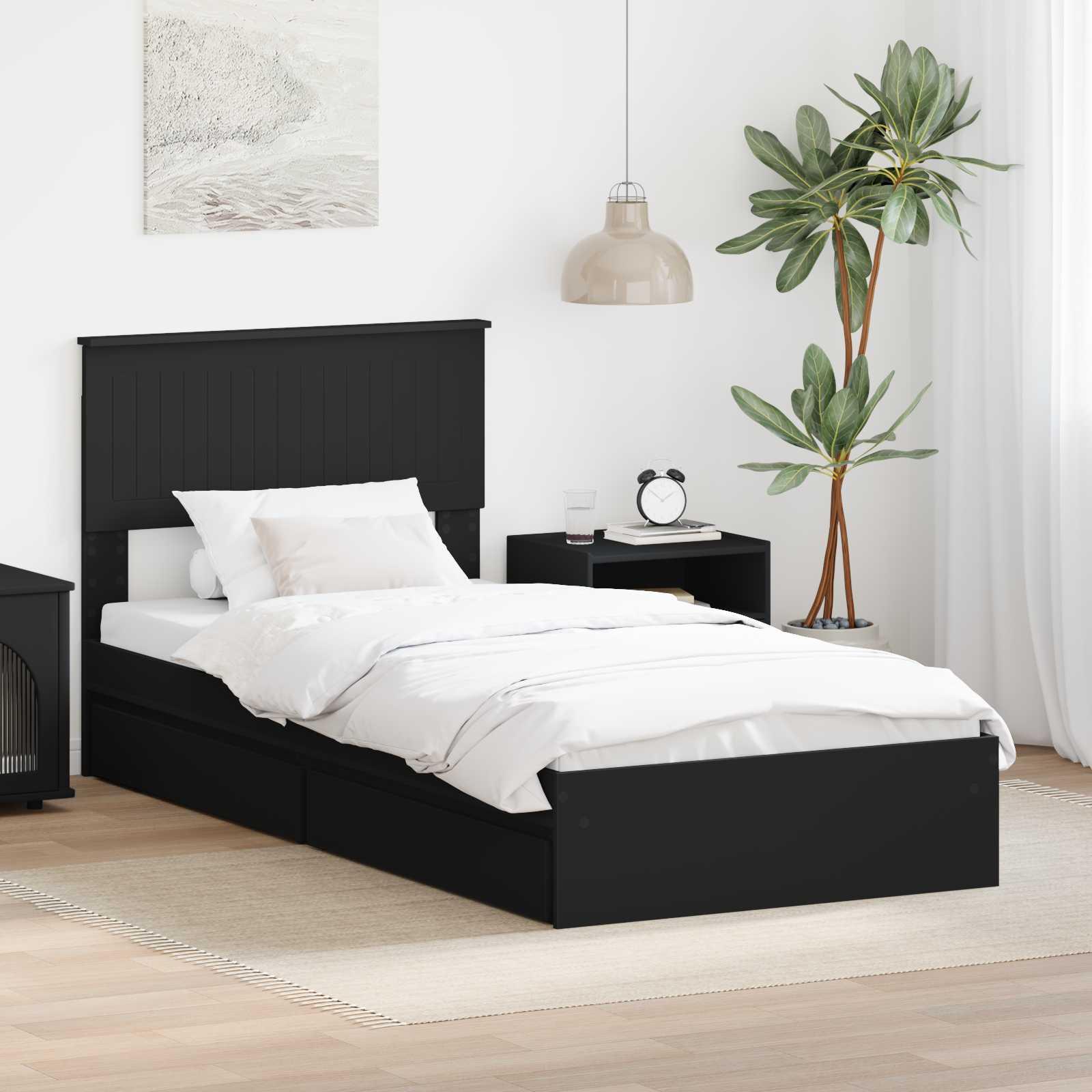 Sengestel med skuffe Sort 90 x 190 cm Konstrueret træ