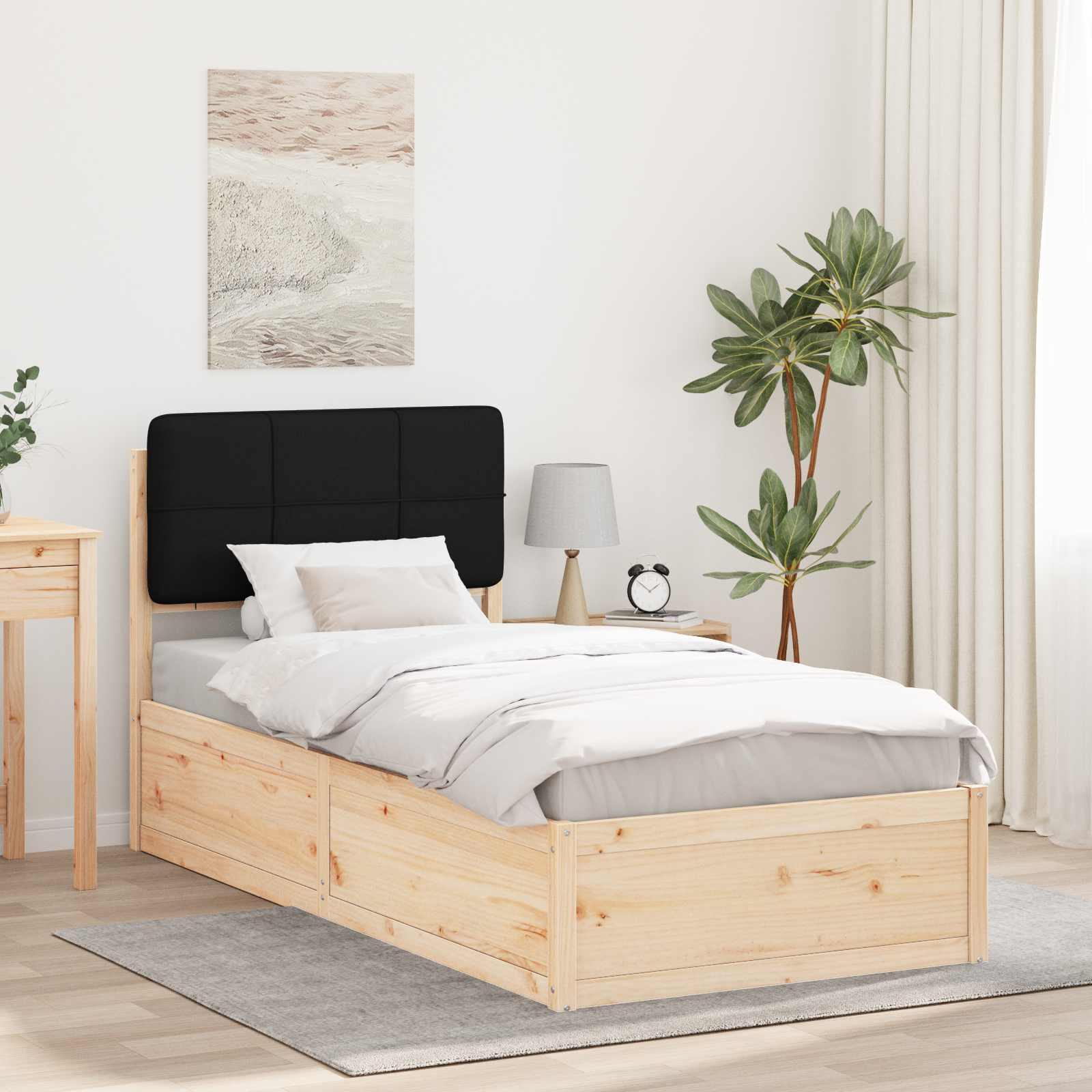 Sengestel med polstret hovedgavl - sort, 90 x 200 cm