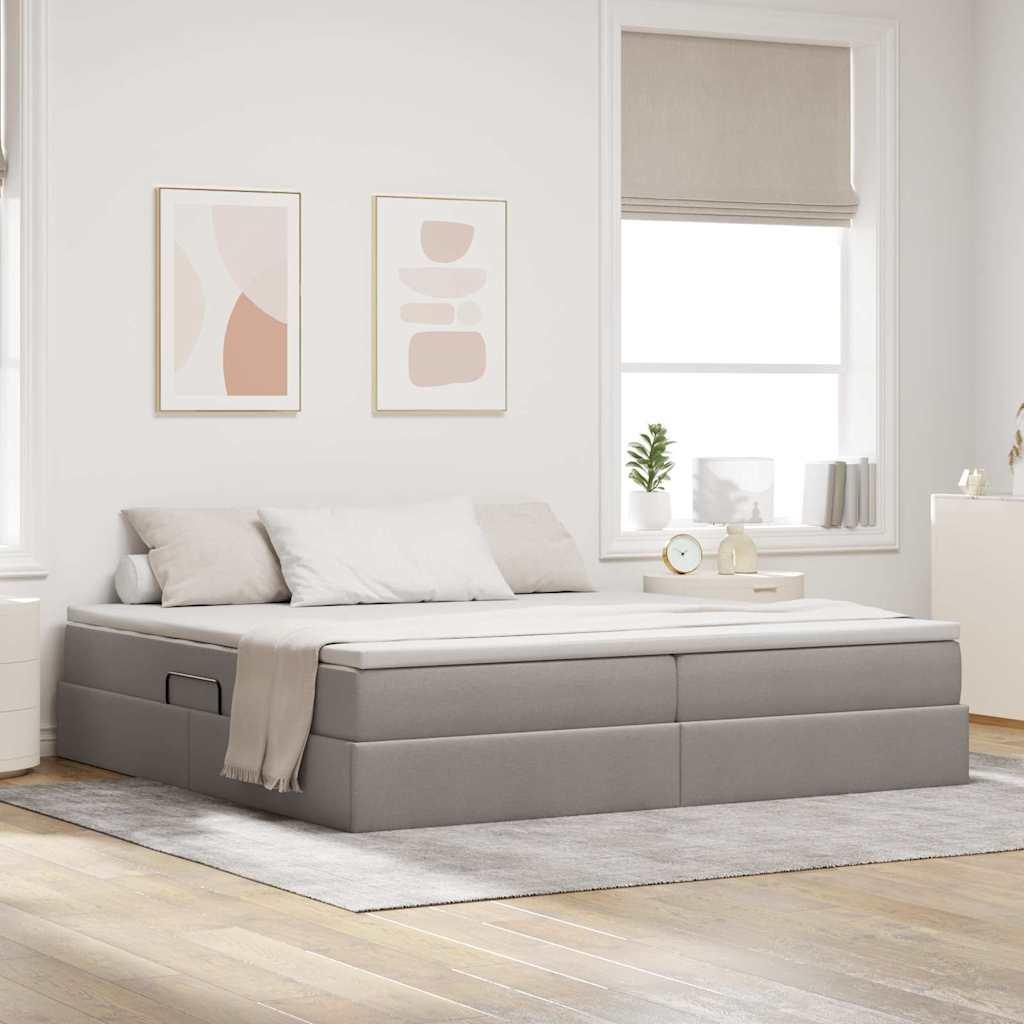Seng med opbevaring og madras - gråbrun 200 × 200 cm i polyester