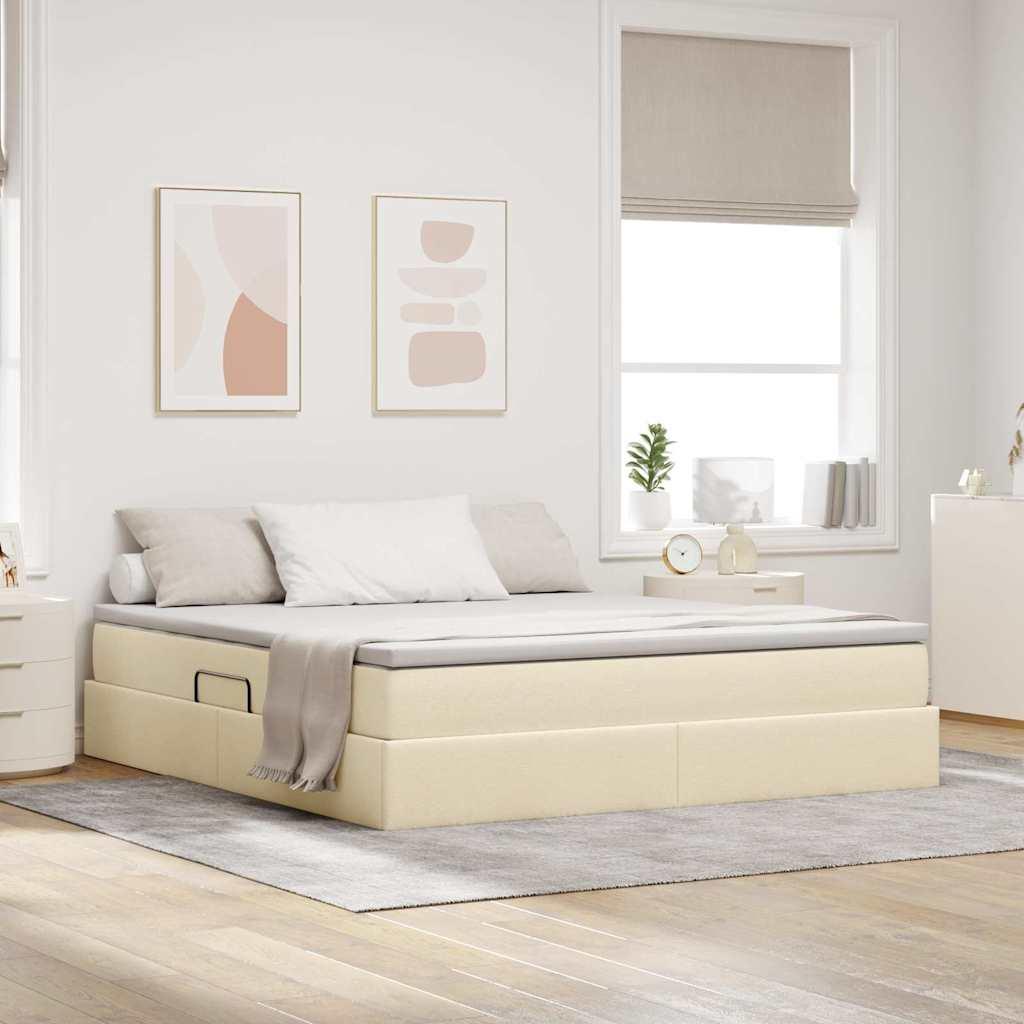 Seng med opbevaring og madras Creme 160 x 200 cm Polyester