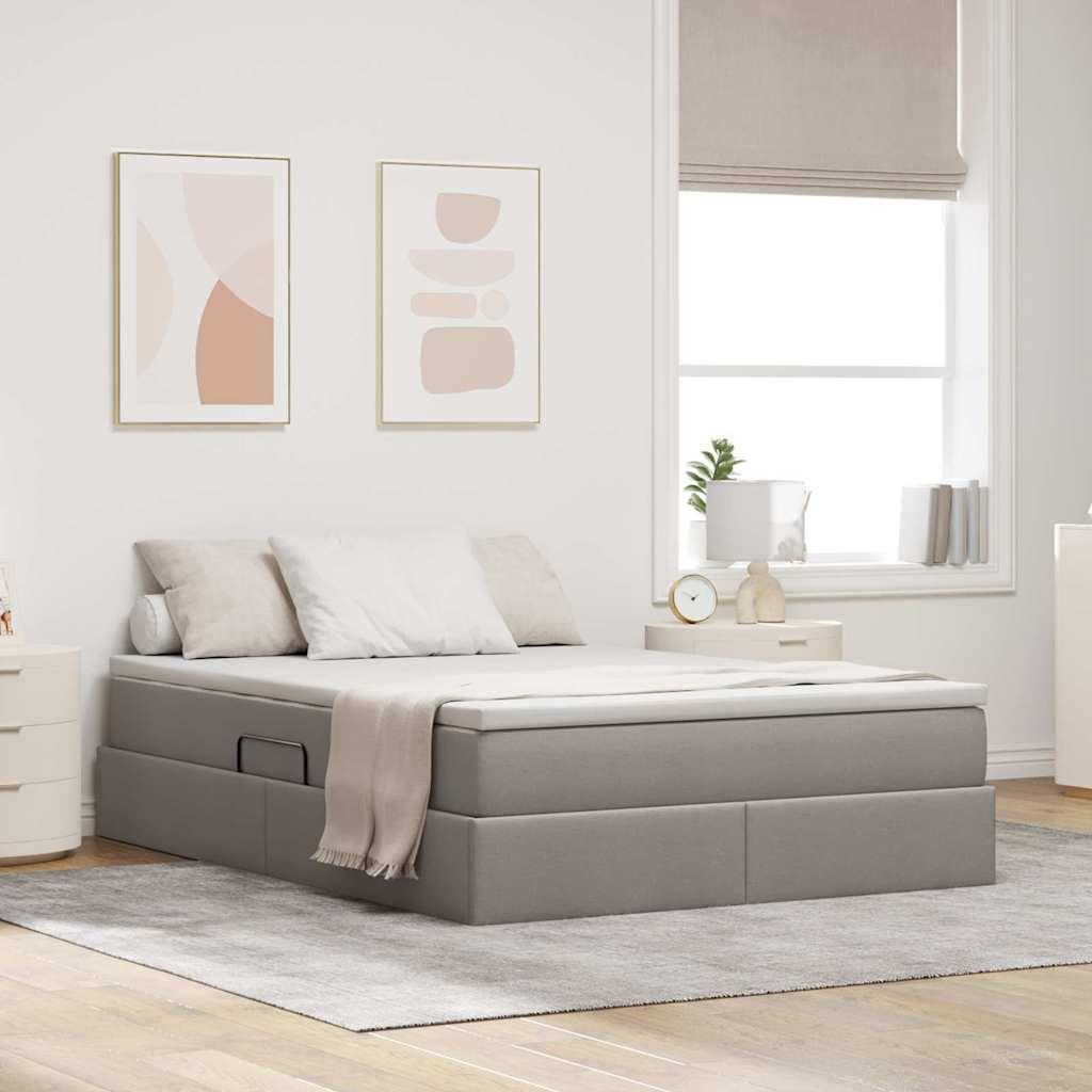 Seng med opbevaring og madras - gråbrun 140 x 200 cm i polyester