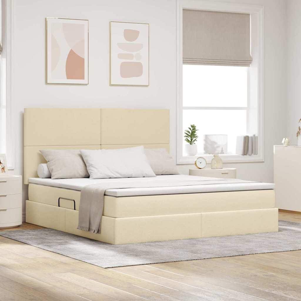 Seng med opbevaring og madras - creme 160 x 200 cm, polyester