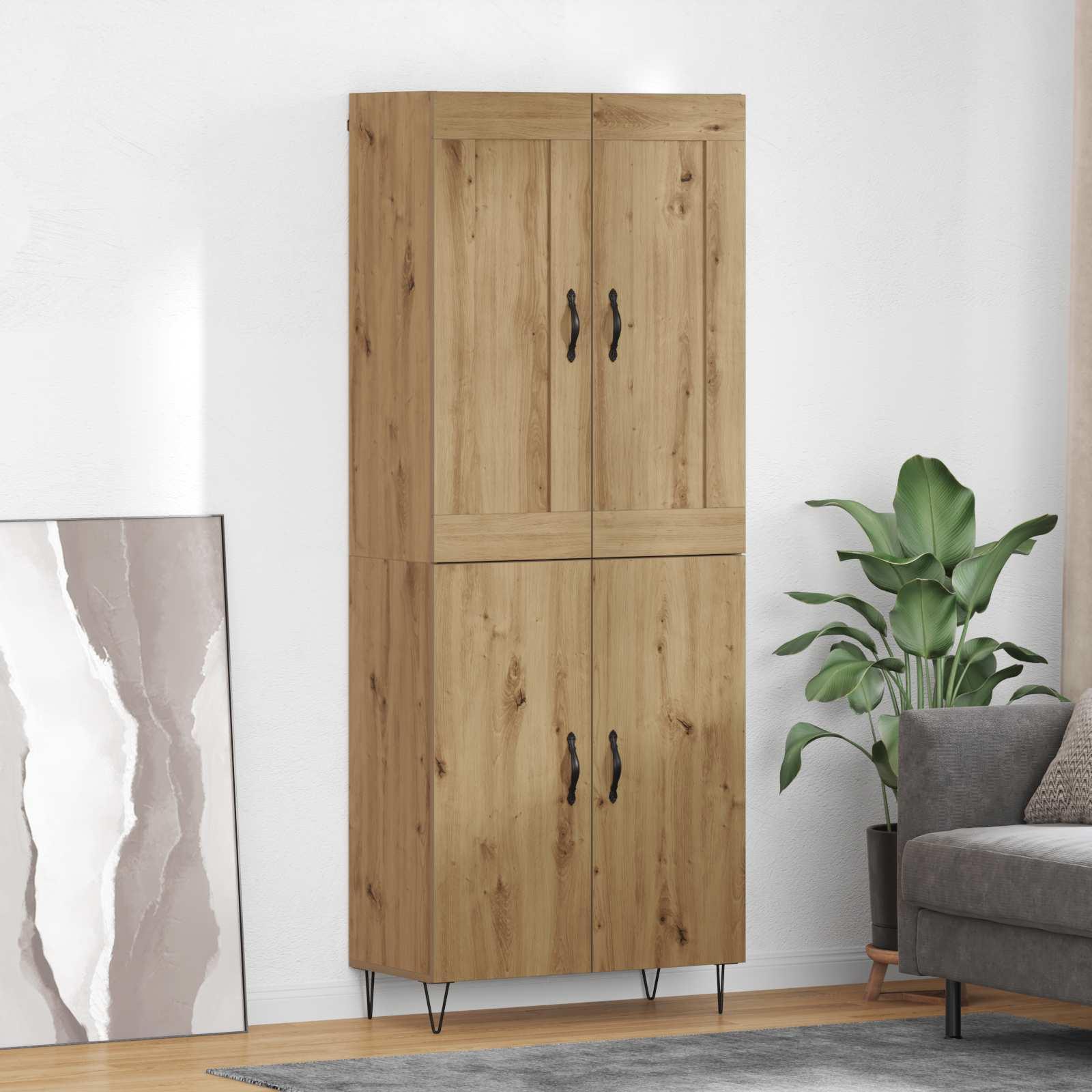 Highboard i artisan egetræ look - 69,5 × 34 × 180 cm, konstrueret træ