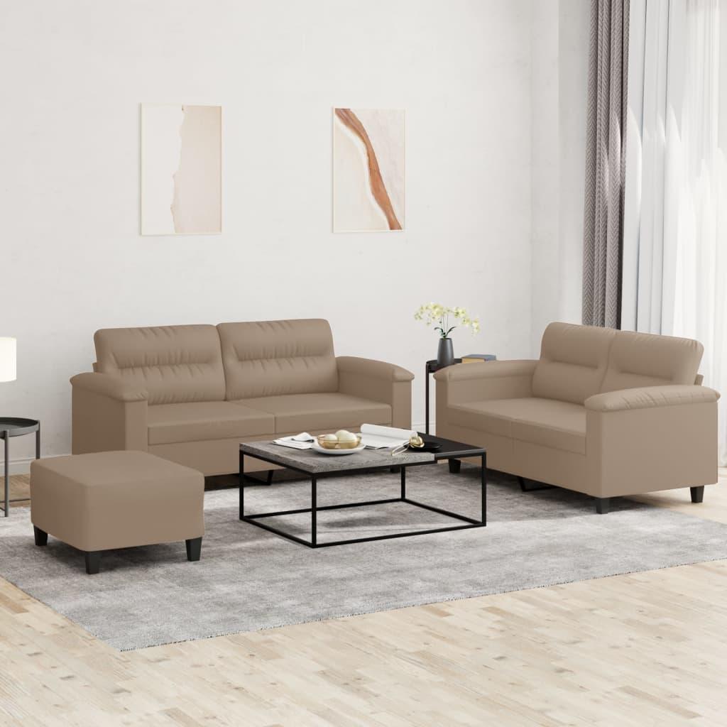 Sofasæt i kunstlæder, 3 dele med hynder - cappuccino