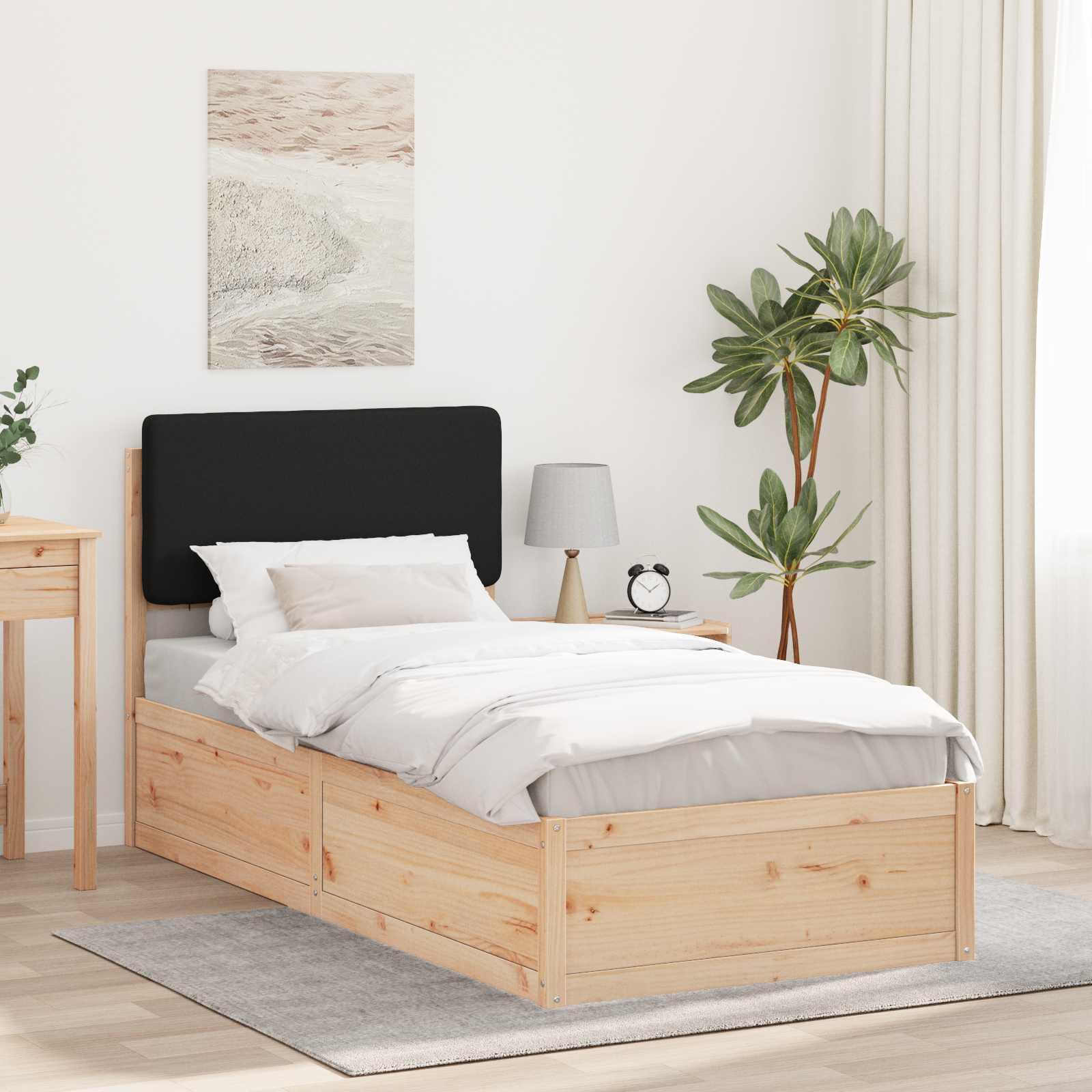Sengestel i massivt fyr med polstret hovedgavl - sort 90 x 200 cm