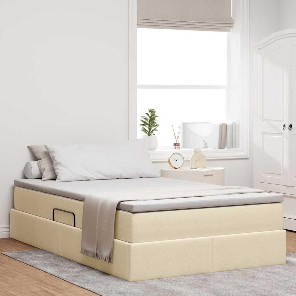 Seng med opbevaring og madras - creme 120 x 200 cm, polyester