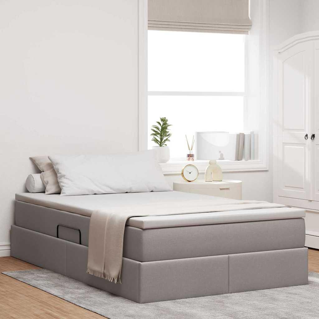 Seng med opbevaring og madras - gråbrun 120 x 200 cm, polyester