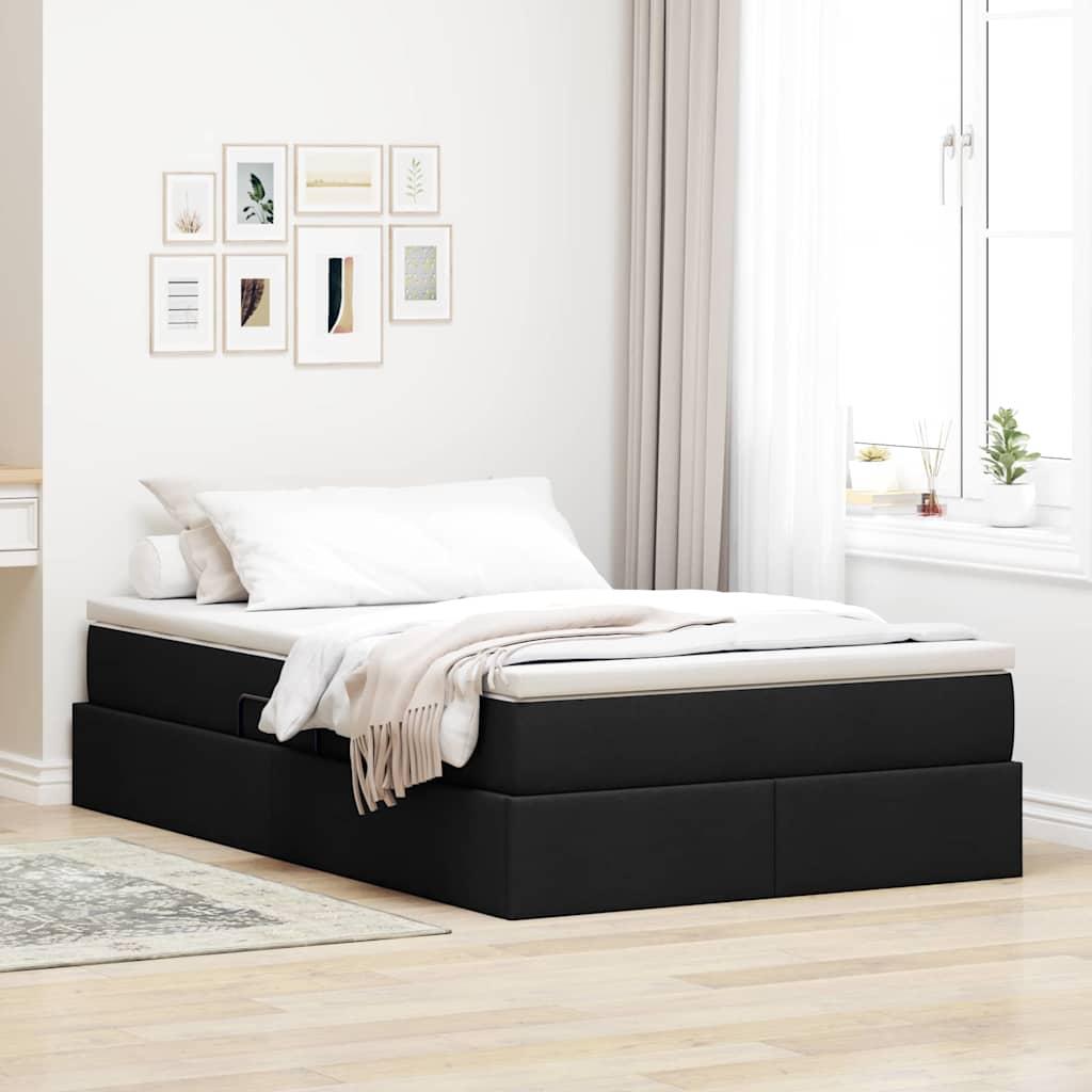 Seng med opbevaring og madras - sort 120 x 200 cm, polyester
