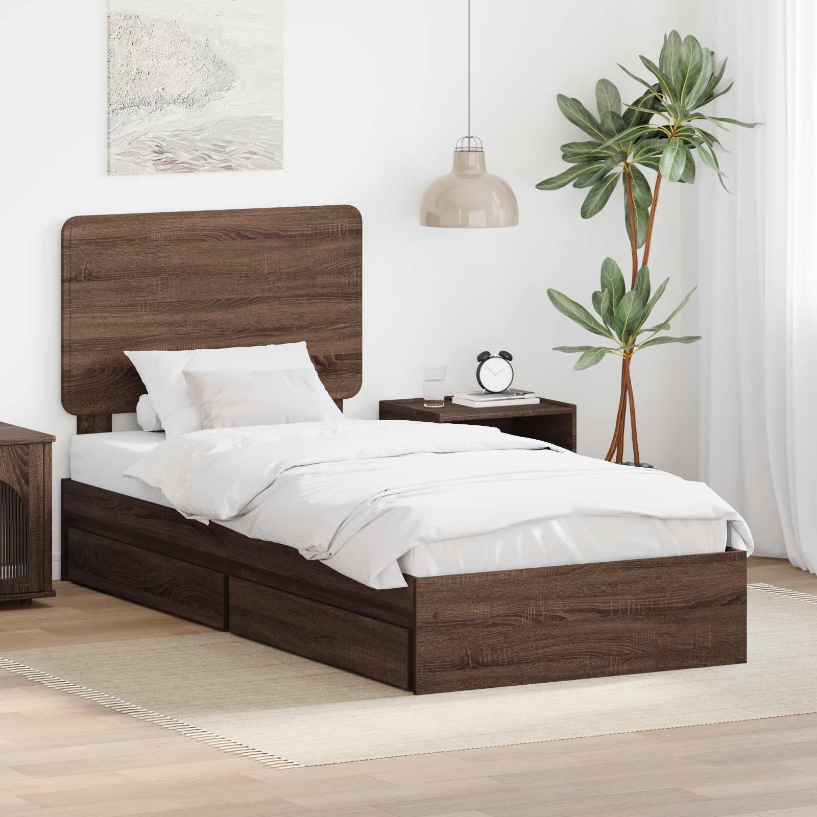 Sengestel med skuffe Brun eg 75 x 190 cm Konstrueret træ