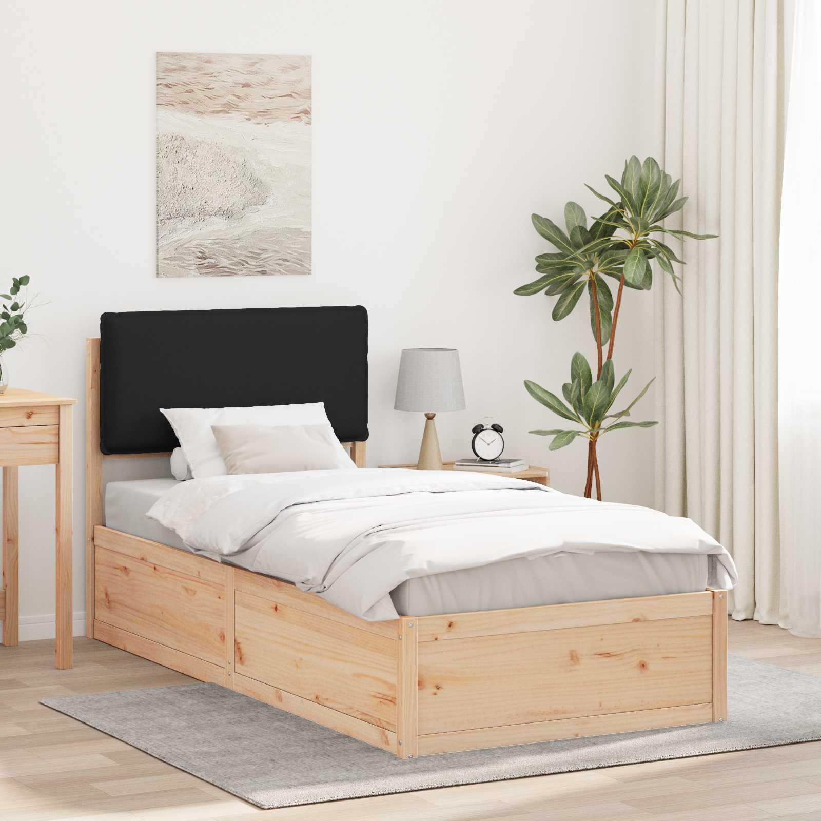 Sengestel med polstret hovedgavl - sort 90 x 190 cm