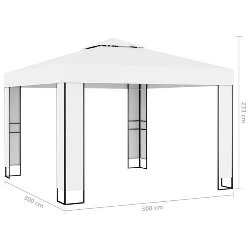 Pavillon med dobbelt tag og LED-lyskæder 3x3 m hvid