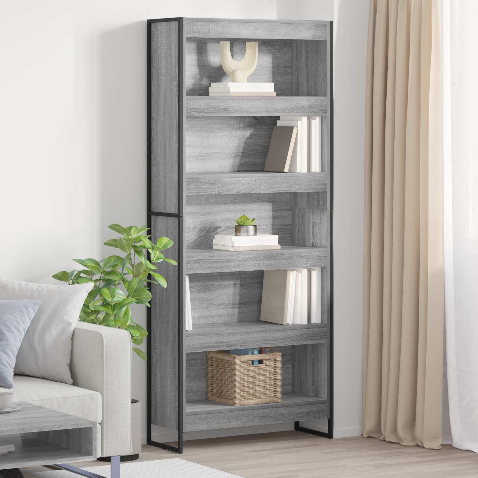 Bogskab 2 pcs Grå Sonoma 80 x 30 x 189,5 cm Konstrueret træ