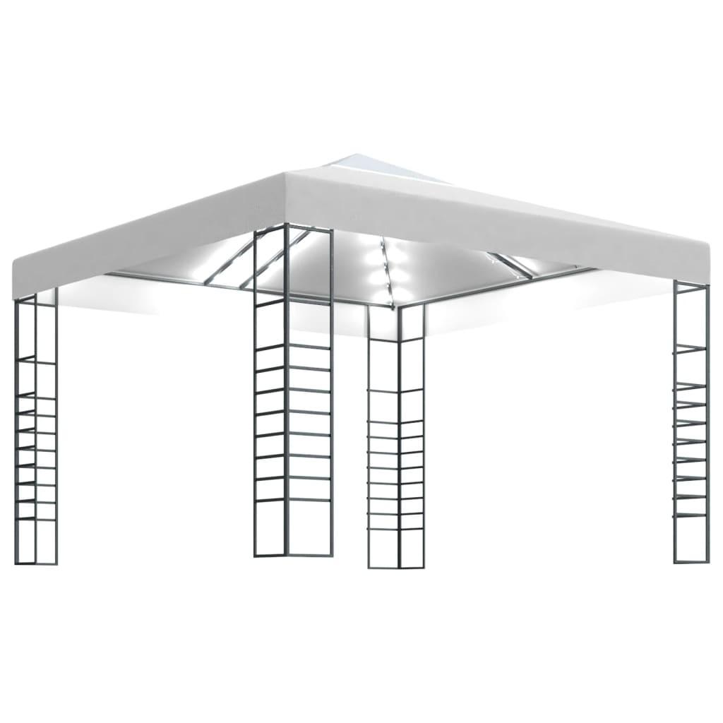 Havepavillon med LED-lyskæder 3x3 m hvid