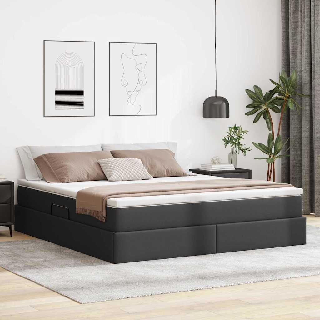 Seng med opbevaring 160 x 200 cm i sort kunstlæder inkl. madras og topmadras