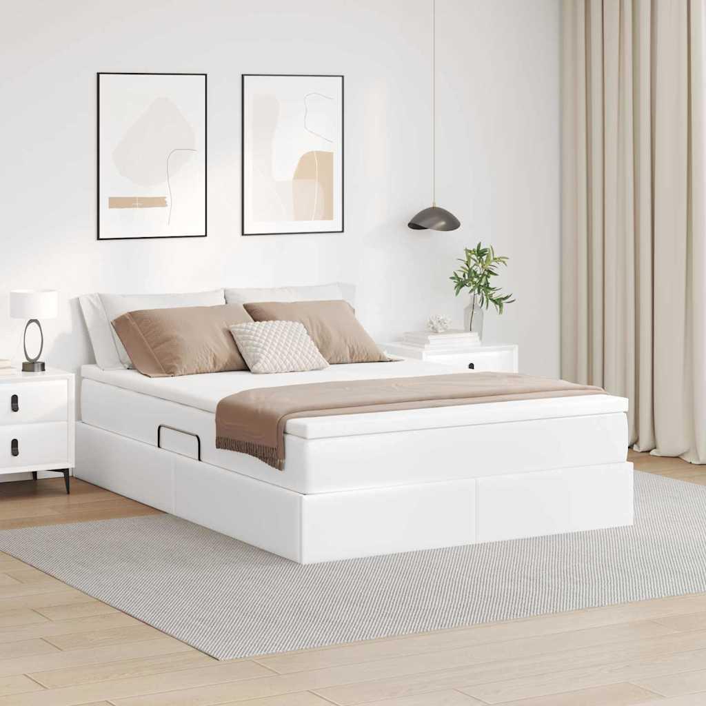 Seng med opbevaring og madras Hvid 140 x 200 cm Faux læder
