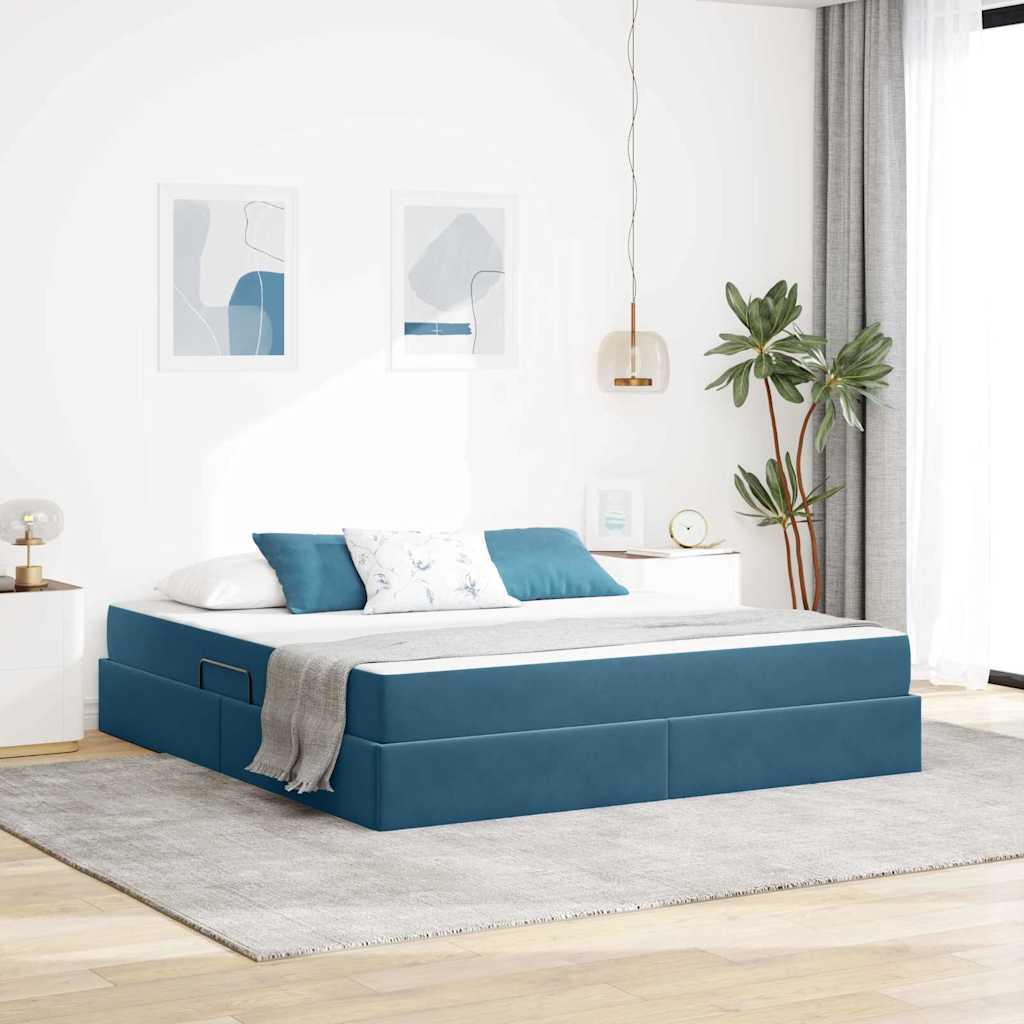 Seng med opbevaring og madras Mørk blå 180 x 200 cm Fløjl