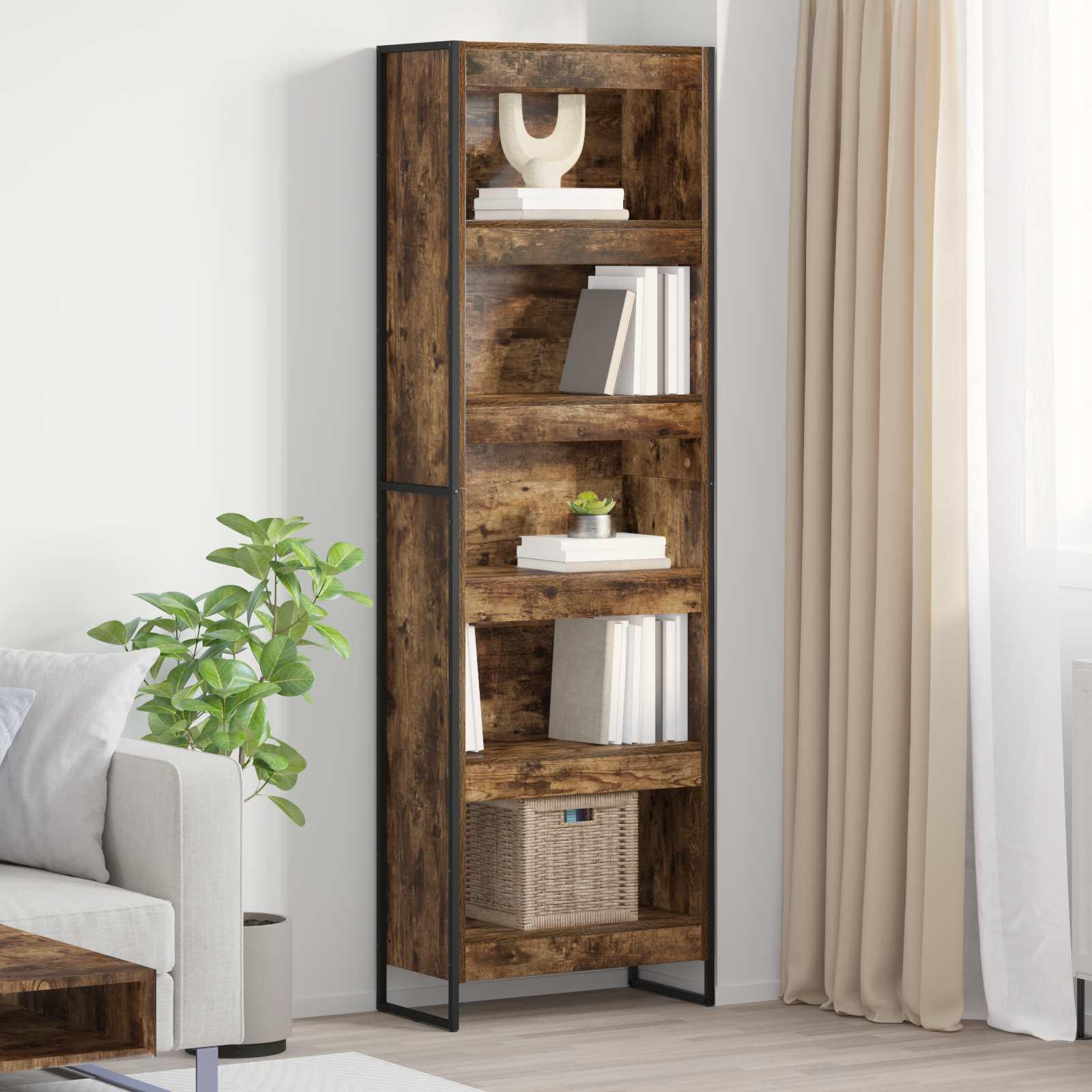 Bogskab 2 pcs Røget Eg 60 x 30 x 189,5 cm Konstrueret træ