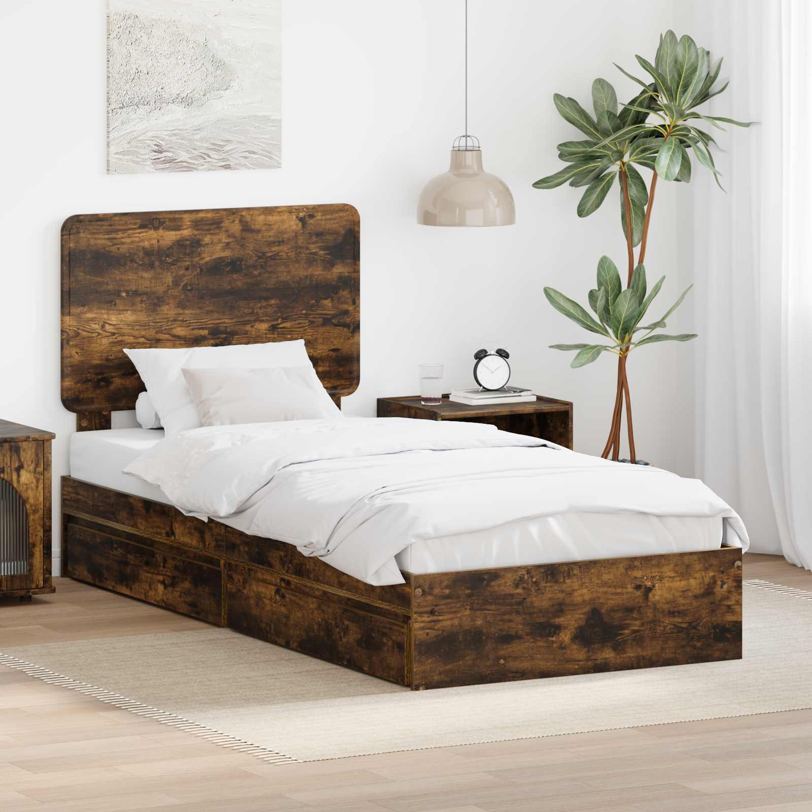 Sengestel med skuffe Røget eg 100 x 200 cm Konstrueret træ