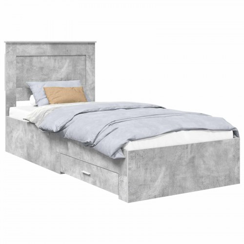 Opbevaringsseng i konstrueret træ 75 x 190 cm - beton grå og sølv