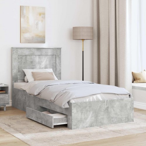 Opbevaringsseng i konstrueret træ 75 x 190 cm - beton grå og sølv