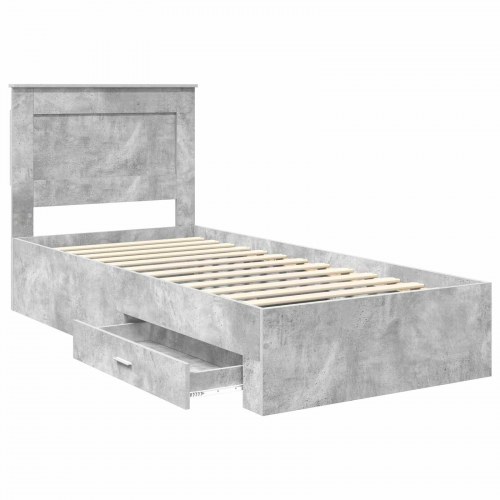 Opbevaringsseng i konstrueret træ 75 x 190 cm - beton grå og sølv