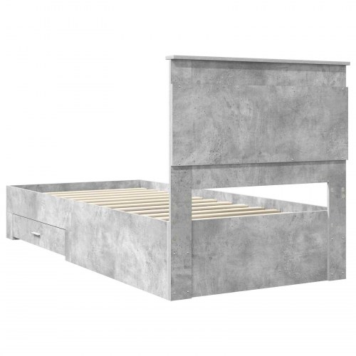 Opbevaringsseng i konstrueret træ 75 x 190 cm - beton grå og sølv