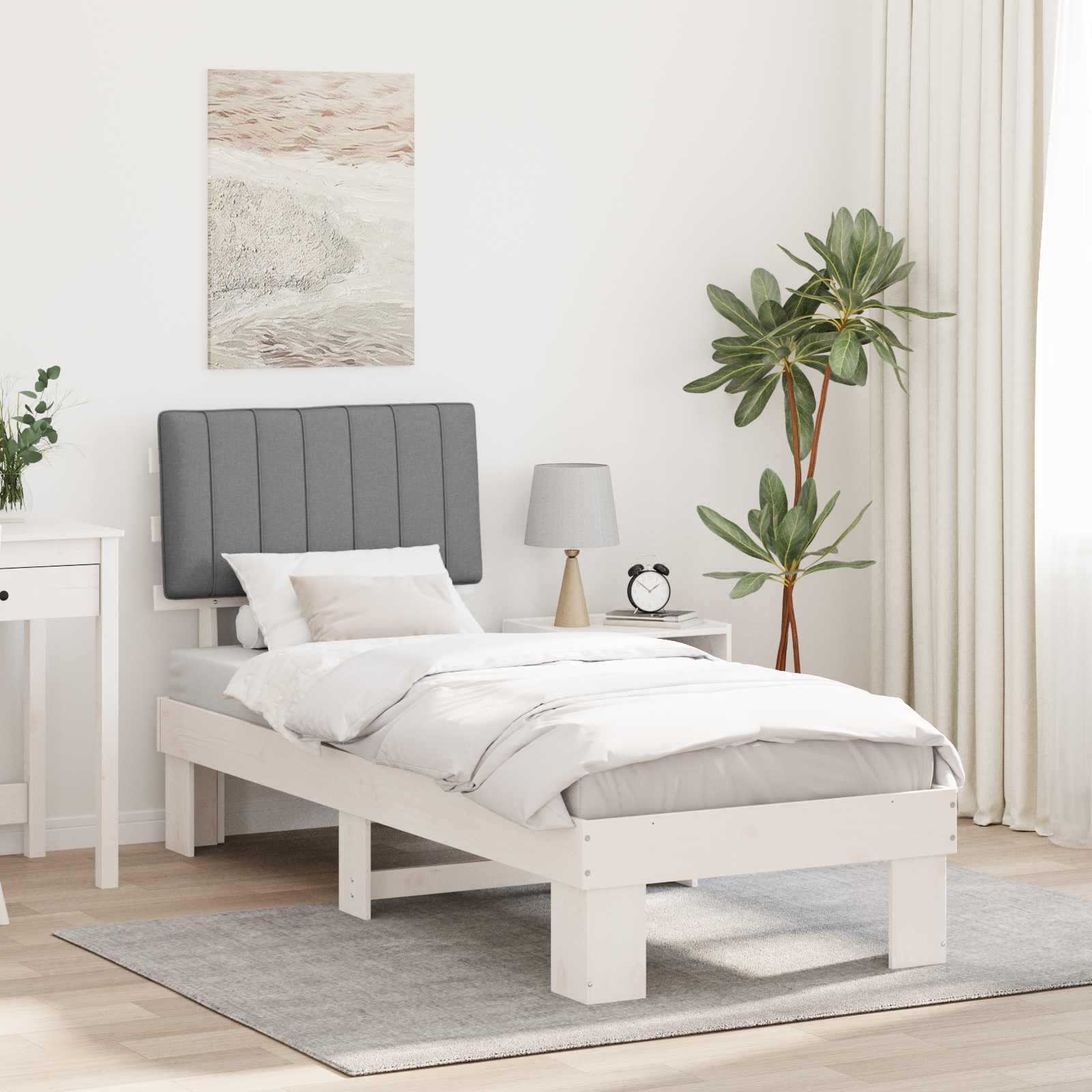 Sengestel med polstret hovedgavl - lysegrå 80 × 200 cm
