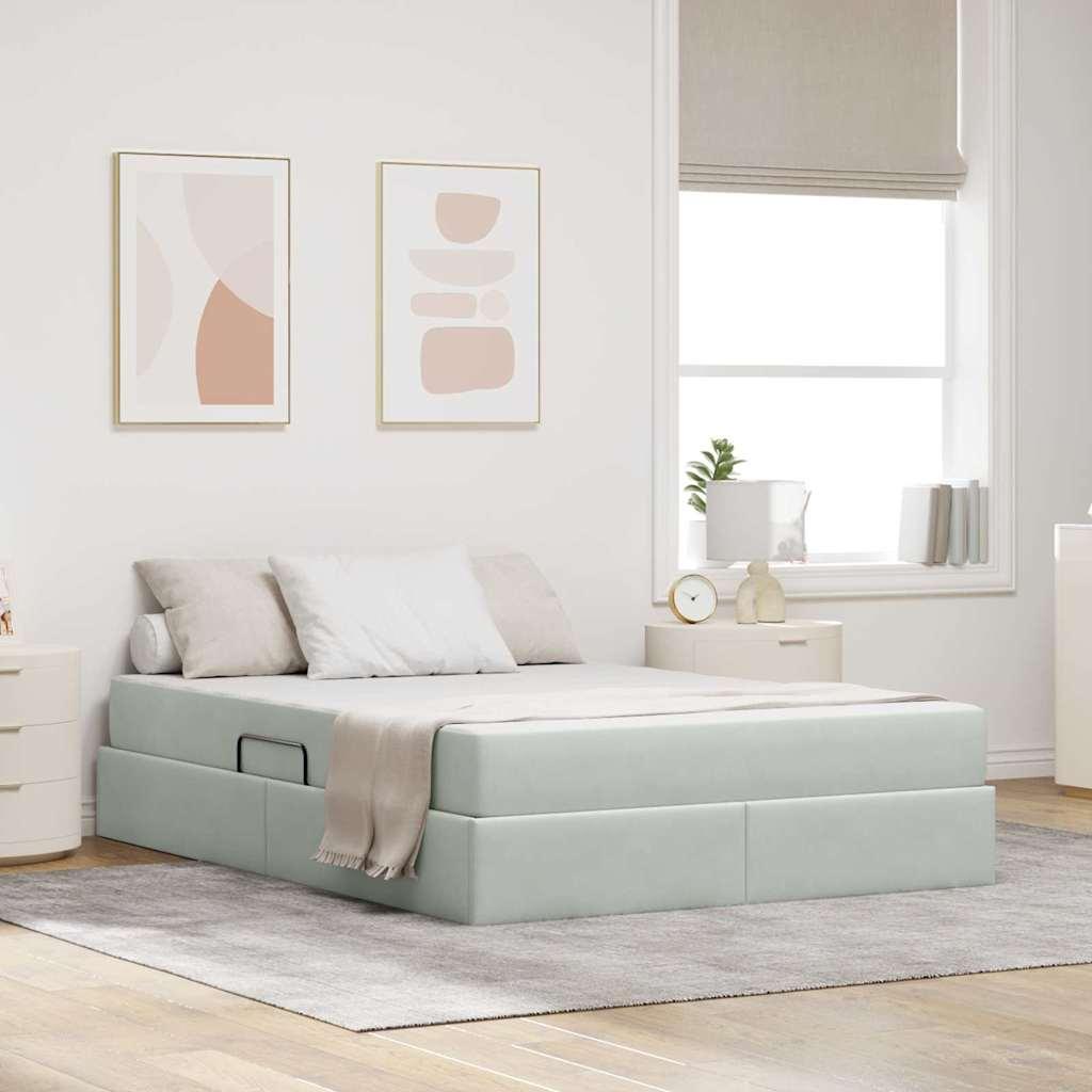 Seng med opbevaring og madras Lysegrå 140 x 200 cm Fløjl