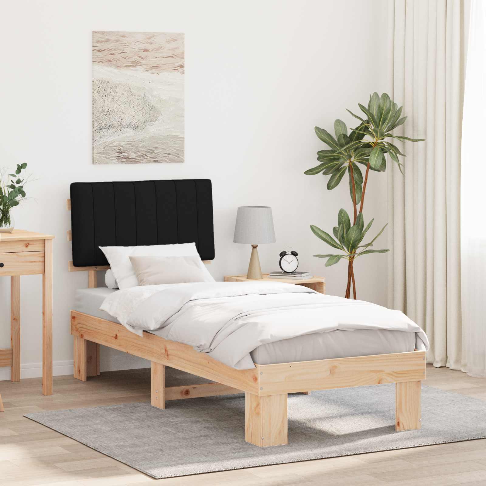 Sengestel med polstret hovedgavl - sort 80 x 200 cm