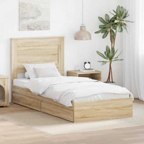 Sengestel med skuffe Sonoma eg 90 x 200 cm Konstrueret træ