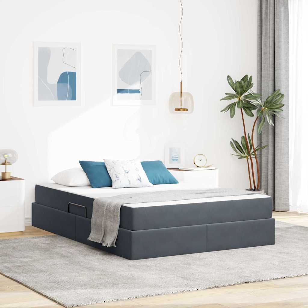 Seng med opbevaring og madras Mørkegrå 140 x 190 cm Fløjl