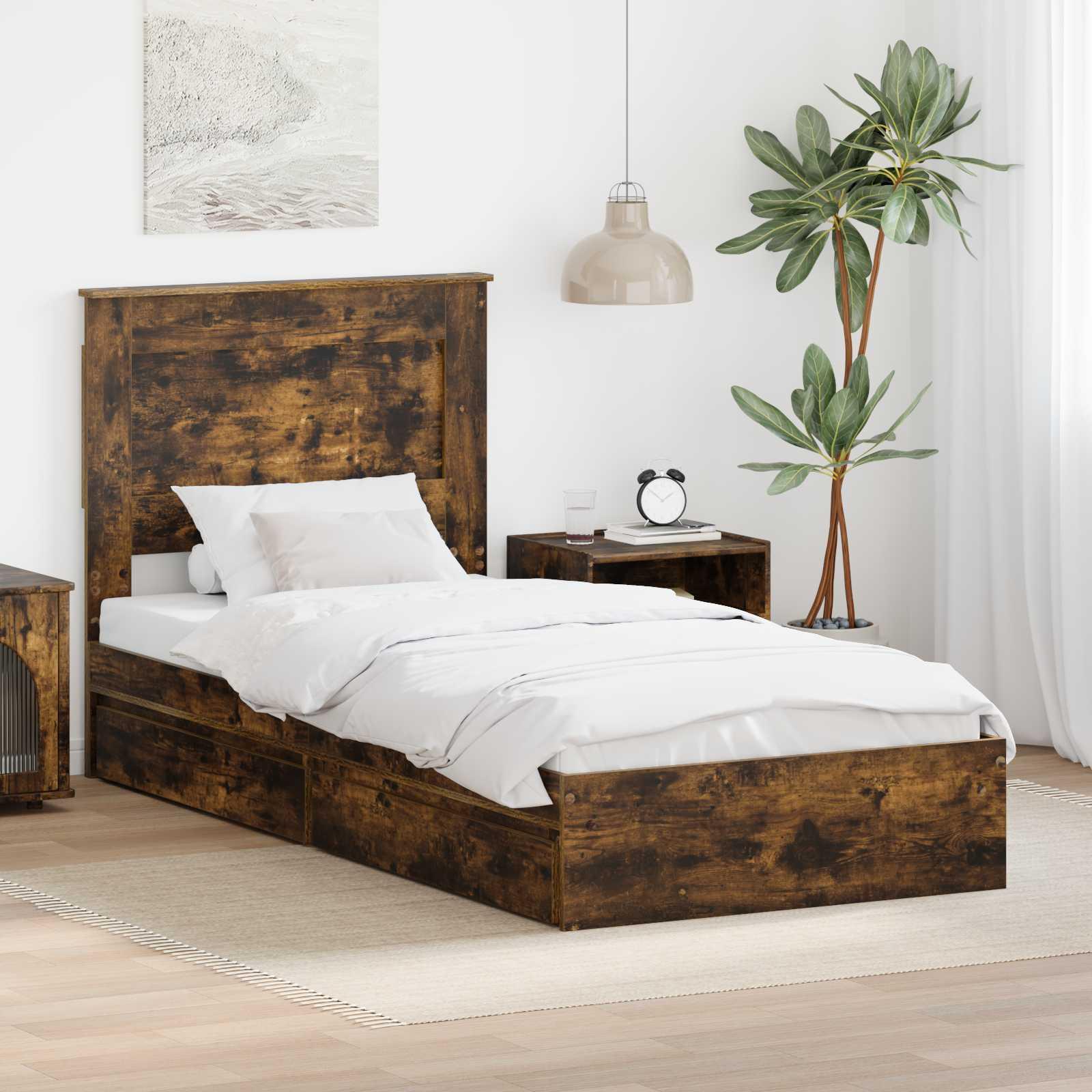 Sengestel med skuffe Røget eg 90 x 190 cm Konstrueret træ