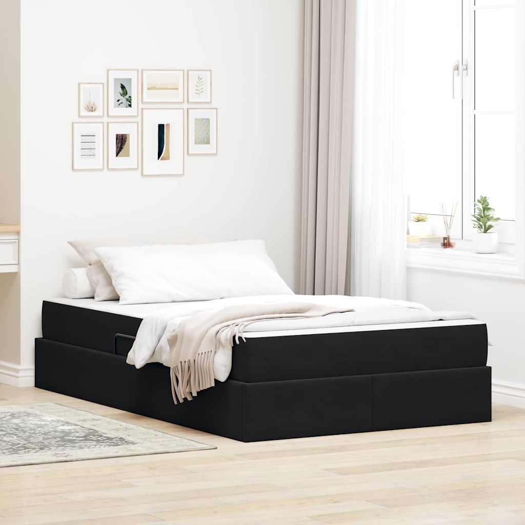 Seng Med Opbevaring Og Madras Fløjl - Sort / 120 x 200 cm