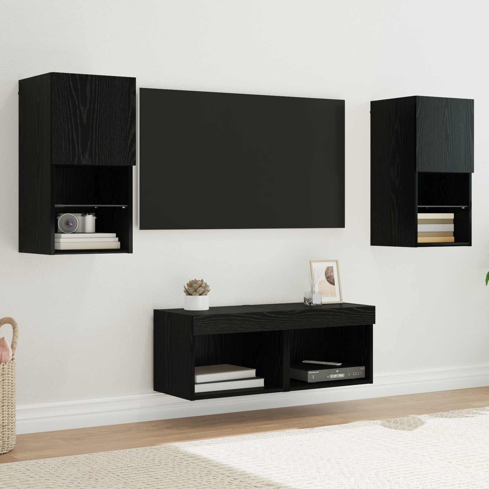 TV Væghylder 4 stk Sort eg 30,5 x 30 x 60 cm Konstrueret træ