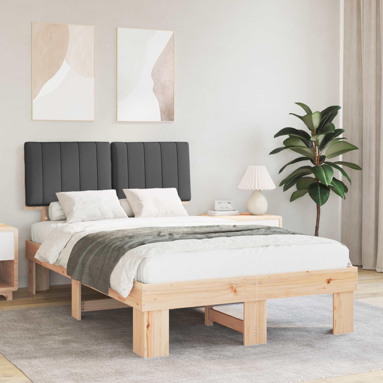 Sengestel med polstret hovedgavl - mørkegrå 120 × 190 cm i massiv fyrretræ