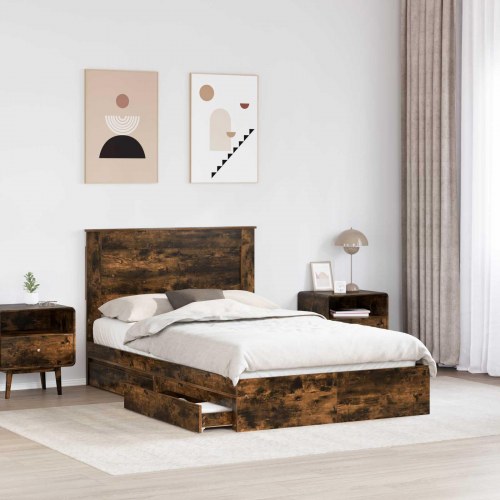Sengestel med skuffe Røget eg 120 x 200 cm Konstrueret træ