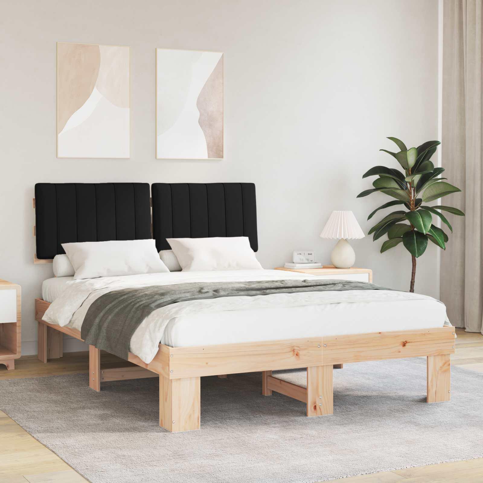 Sengestel med polstret hovedgavl - sort, 135 × 190 cm (britisk dobbeltseng)