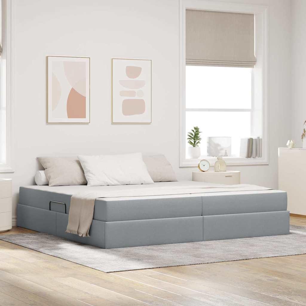 Seng med opbevaring inkl. madras - lysegrå 200 × 200 cm, polyester