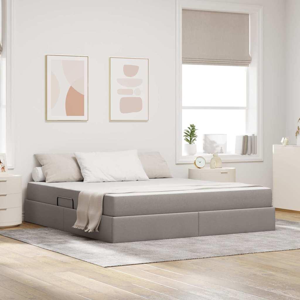 Seng med opbevaring og madras - gråbrun 180 x 200 cm, polyester