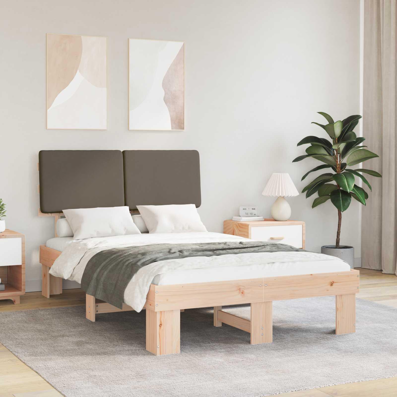 Sengestel med polstret hovedgavl - gråbrun, 120 x 200 cm
