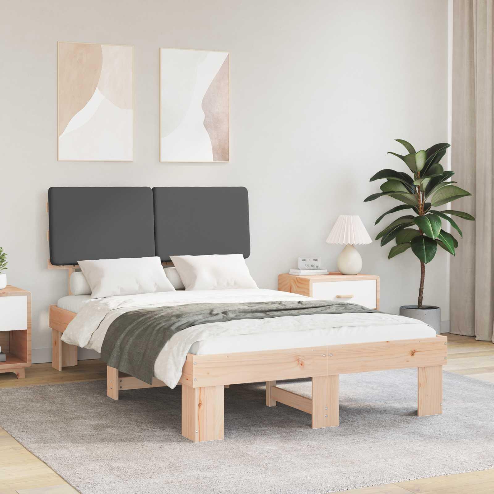 Sengestel med polstret hovedgavl - mørkegrå 120 × 200 cm i massiv fyr