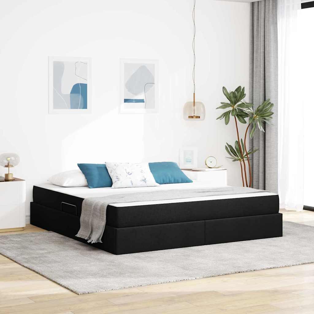Seng med opbevaring og madras - sort 160 x 200 cm, polyester