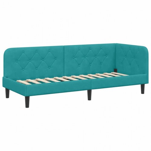 Hjørnesengramme med madras Turkis 80 x 200 cm Fløjl