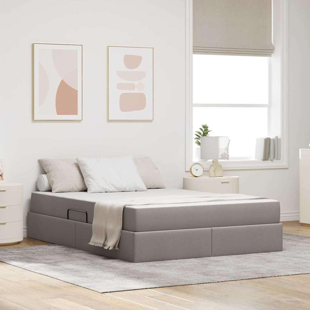 Seng med opbevaring og madras - gråbrun 140 x 200 cm, polyester