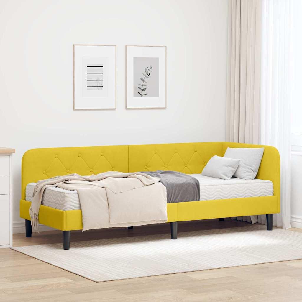Hjørnesengramme med madras med hovedgærde Gul 80 x 200 cm Fløjl