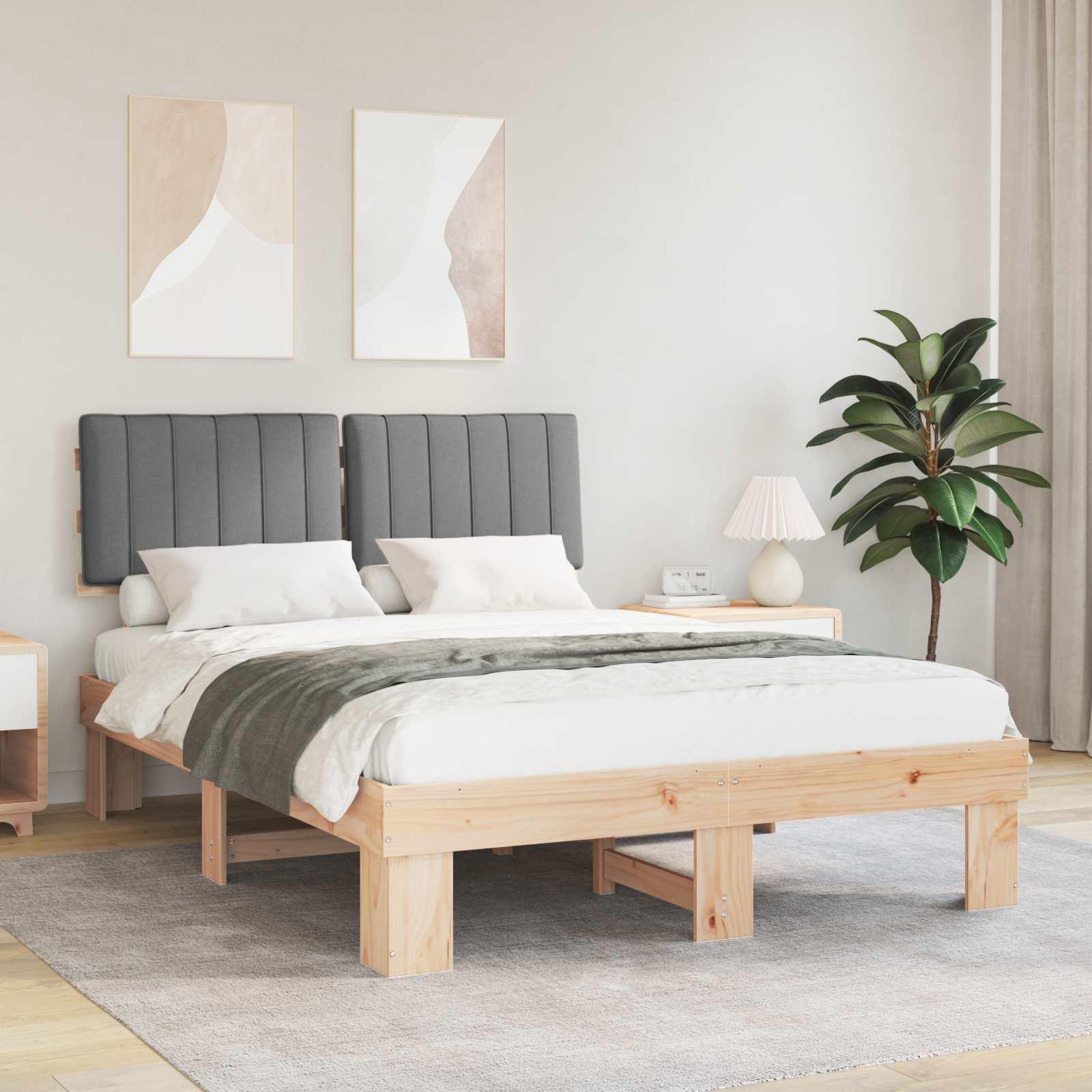 Sengestel med Polstret Hovedgavl Lysegrå 140 x 200 cm