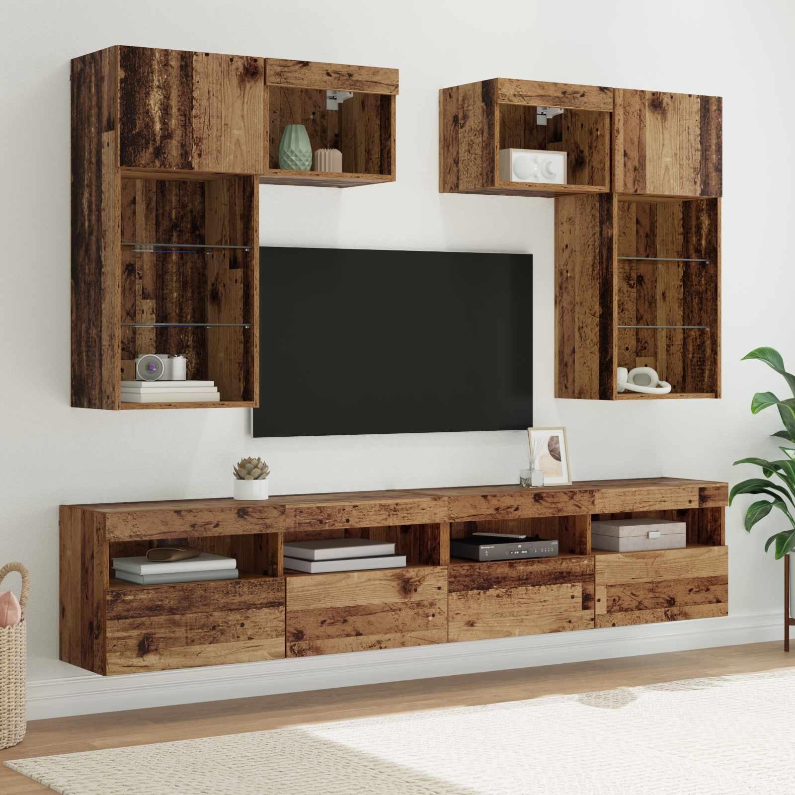 TV Vægmonteringer Vægmonteret 6 stk Sort eg 100 x 30 x 40 cm