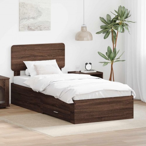 Sengestel med skuffe - brun eg 75 x 190 cm