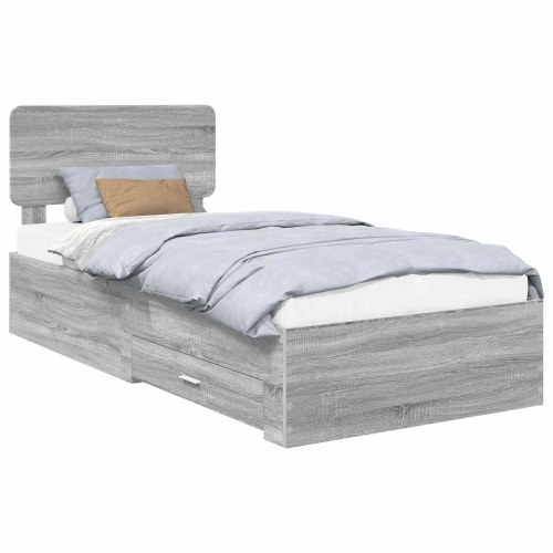 Sengestel med opbevaring 75 x 190 cm - grå sonoma